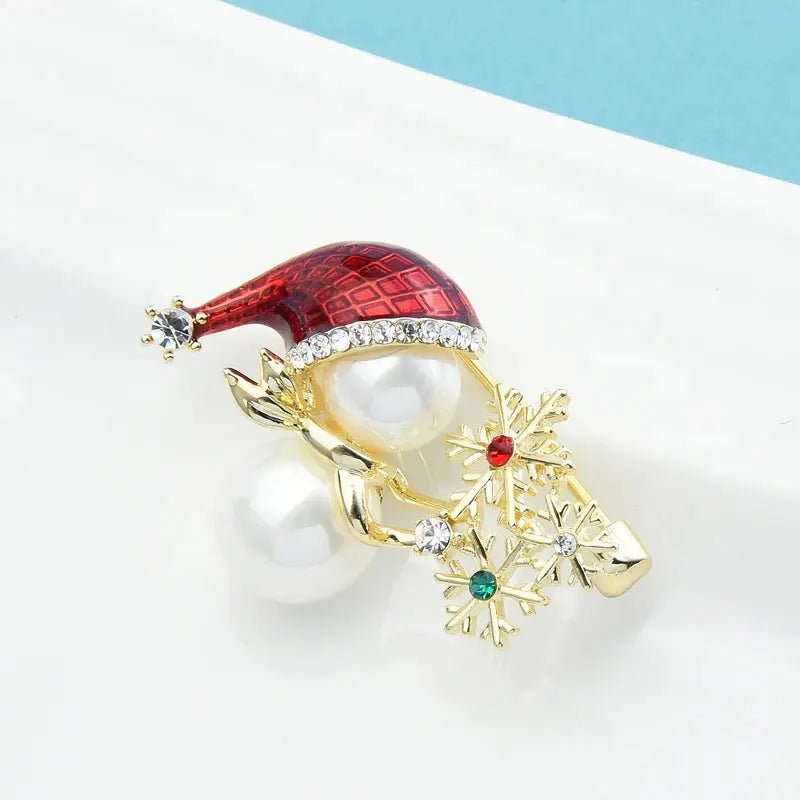 Wuli & baby smalto fiocco di neve pupazzo di neve spille per le donne nuovo strass perla inverno natale capodanno spilla Pin regali