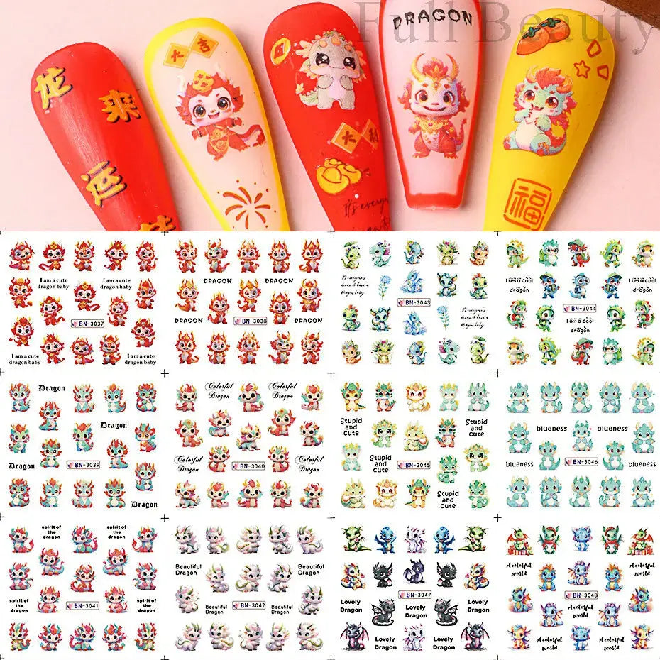 Adesivi per unghie ad acqua con decalcomania del drago Cursore di design per unghie di Capodanno Sfregamento su adesivi per trasferimento Decorazione Accessori per manicure Strumento