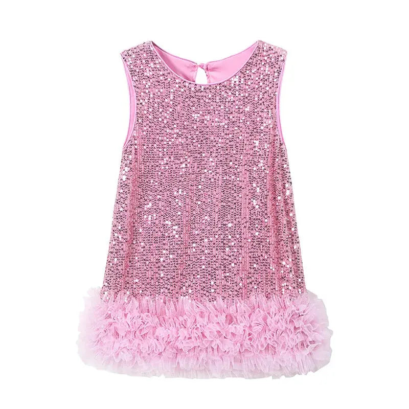 Gonna gilet con paillettes per bambine per bambini Abiti senza maniche solidi 2025 Abito da principessa per compleanno nuova ragazza per bambini 2-8 anni L510