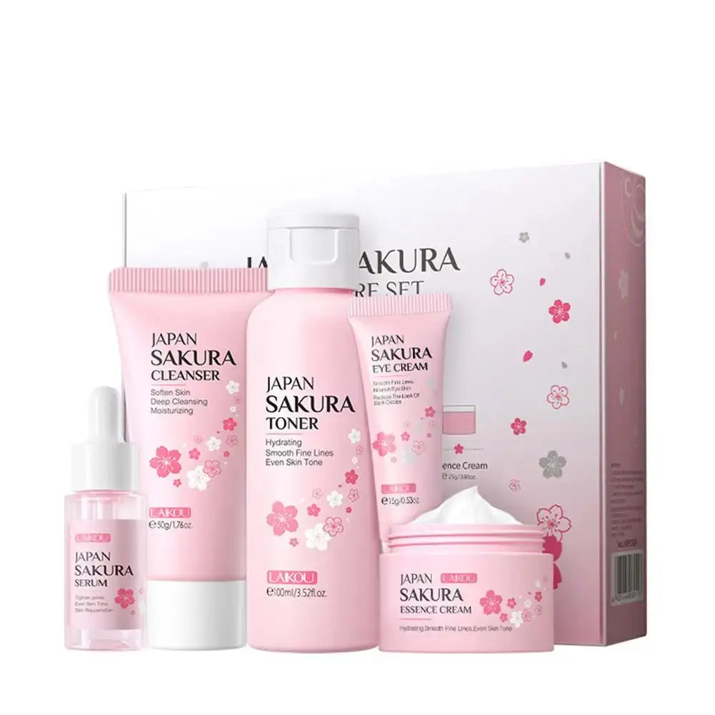 5/3 pz/set Sakura Set Per La Cura Della Pelle Crema Per Il Viso Siero Toner Detergente Per Il Viso Crema Solare Crema Per Gli Occhi Confezione Regalo Viso Set Per La Cura Della Pelle Prodotto