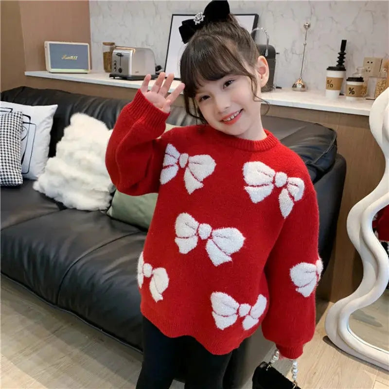 Maglione per ragazze Moda 2025 Abbigliamento per bambini Peluche lavorato a maglia Abbigliamento invernale Nuove ragazze Rosso Natale Maglione addensato Bambini 12 anni