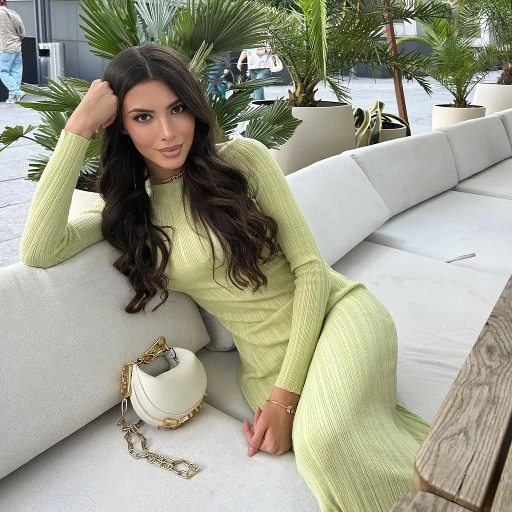 Hirigin manica lunga Slim Knit Maxi Dress per le donne vita alta Casual Fashion elegante Party Dress Skinny Summer Female Dress