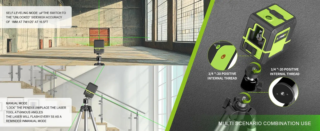 Lfine Livello Laser 2 Linee Croce Livello Verde Laser Orizzontale Verticale Nivel Laser automatico 360 ° Strumenti di livello laser autolivellanti