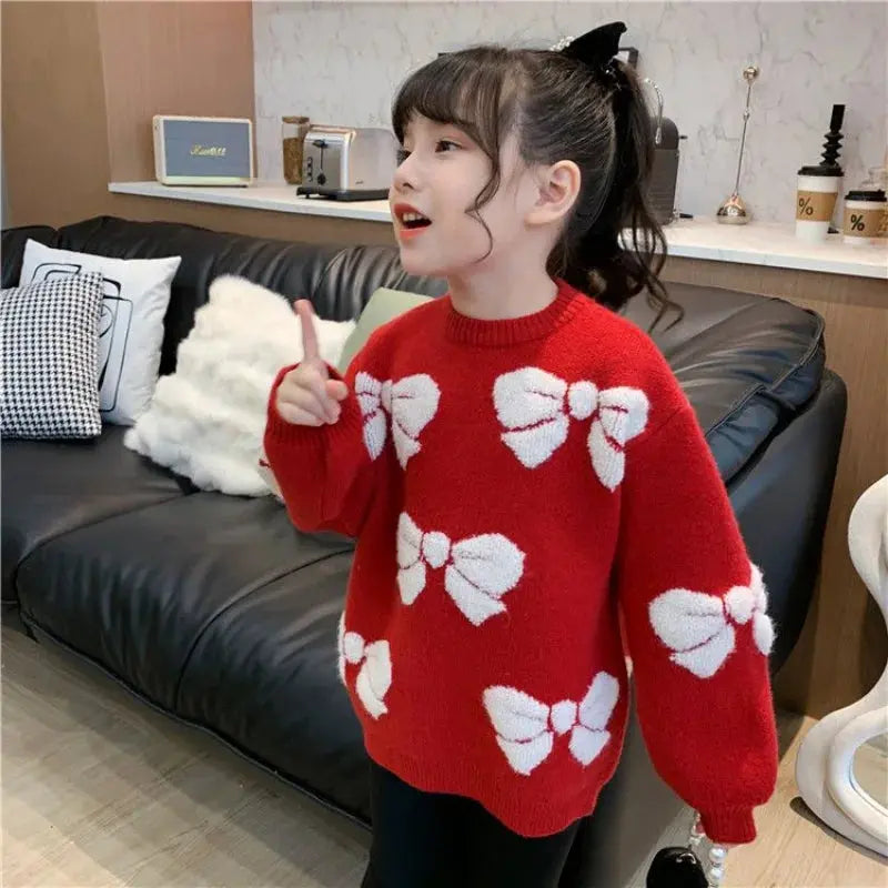 Maglione per ragazze Moda 2025 Abbigliamento per bambini Peluche lavorato a maglia Abbigliamento invernale Nuove ragazze Rosso Natale Maglione addensato Bambini 12 anni