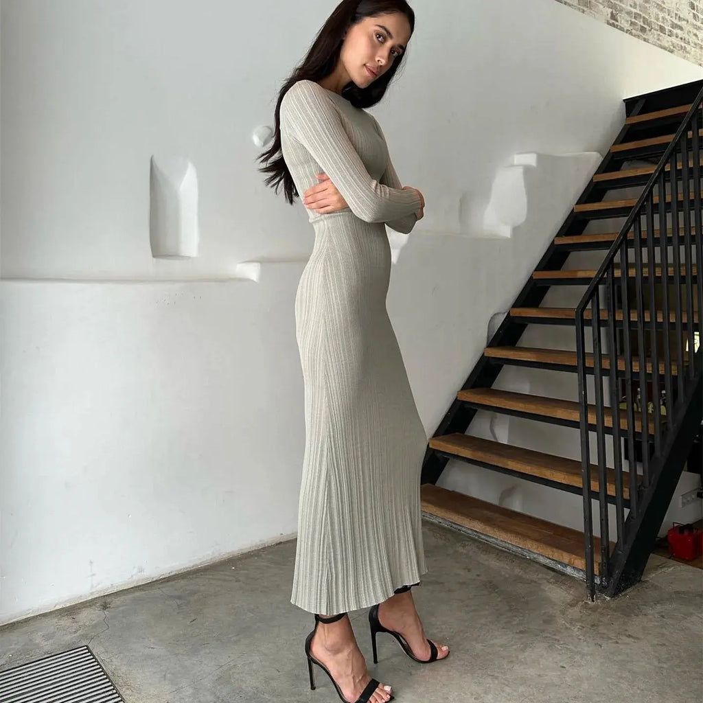 Hirigin manica lunga Slim Knit Maxi Dress per le donne vita alta Casual Fashion elegante Party Dress Skinny Summer Female Dress