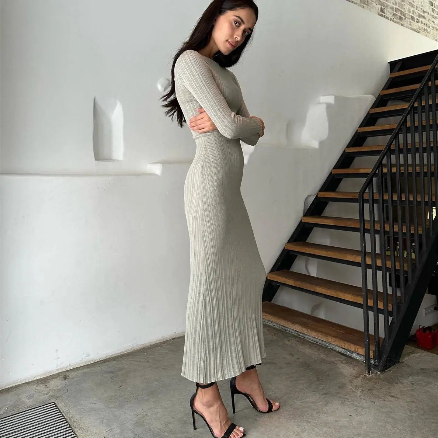Hirigin manica lunga Slim Knit Maxi Dress per le donne vita alta Casual Fashion elegante Party Dress Skinny Summer Female Dress