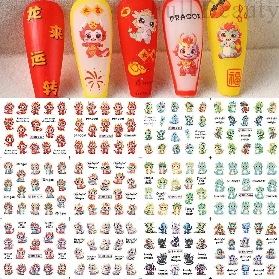 Adesivi per unghie ad acqua con decalcomania del drago Cursore di design per unghie di Capodanno Sfregamento su adesivi per trasferimento Decorazione Accessori per manicure Strumento