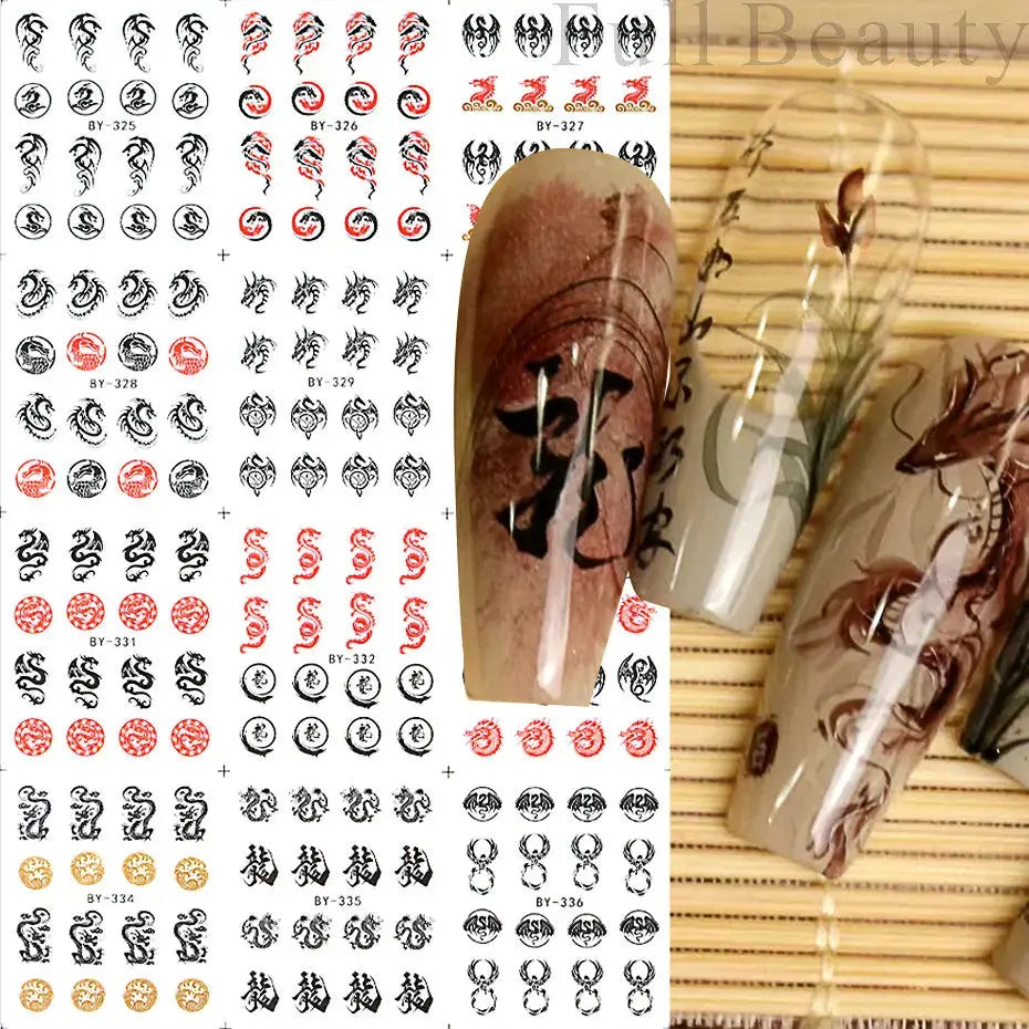 Adesivi per unghie ad acqua con decalcomania del drago Cursore di design per unghie di Capodanno Sfregamento su adesivi per trasferimento Decorazione Accessori per manicure Strumento
